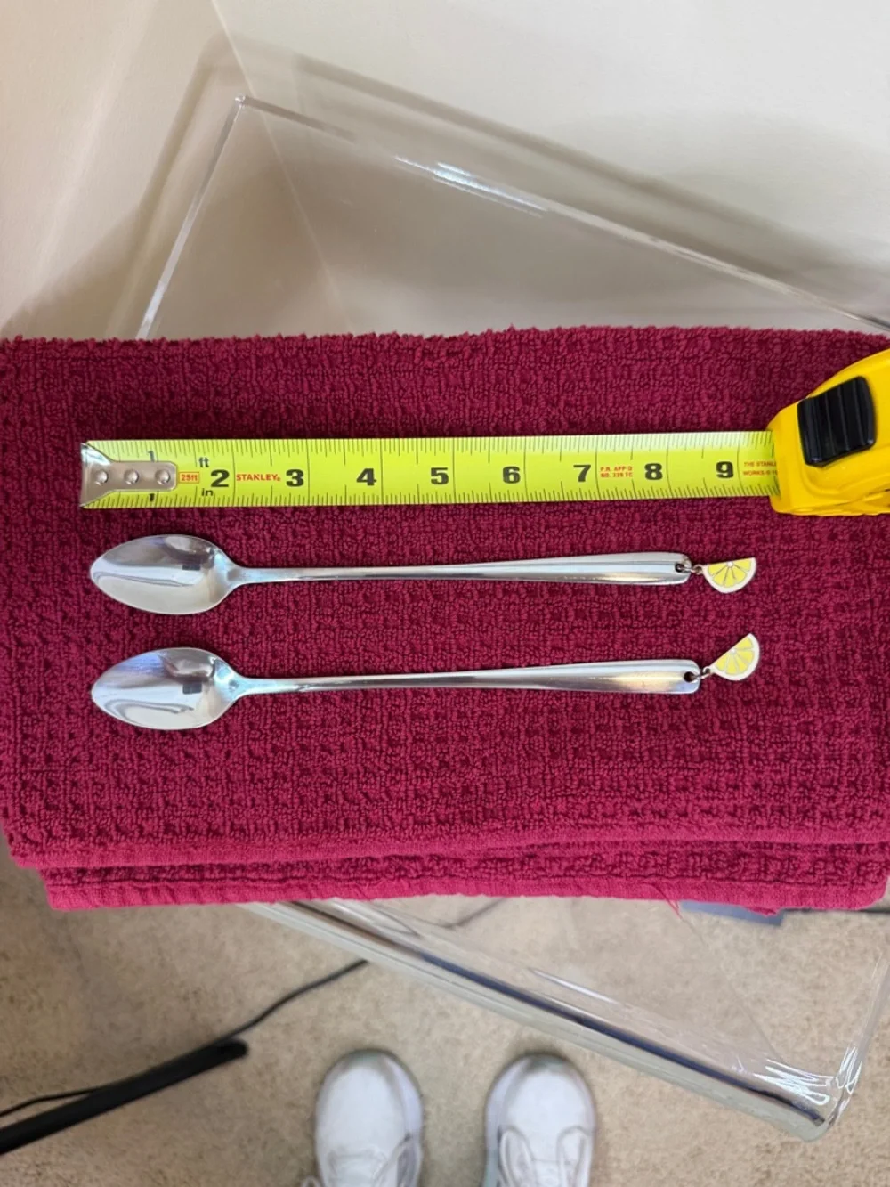 Crate&Barrel Silver Long-Handled Serving Spoons with Yellow Lemon Charms